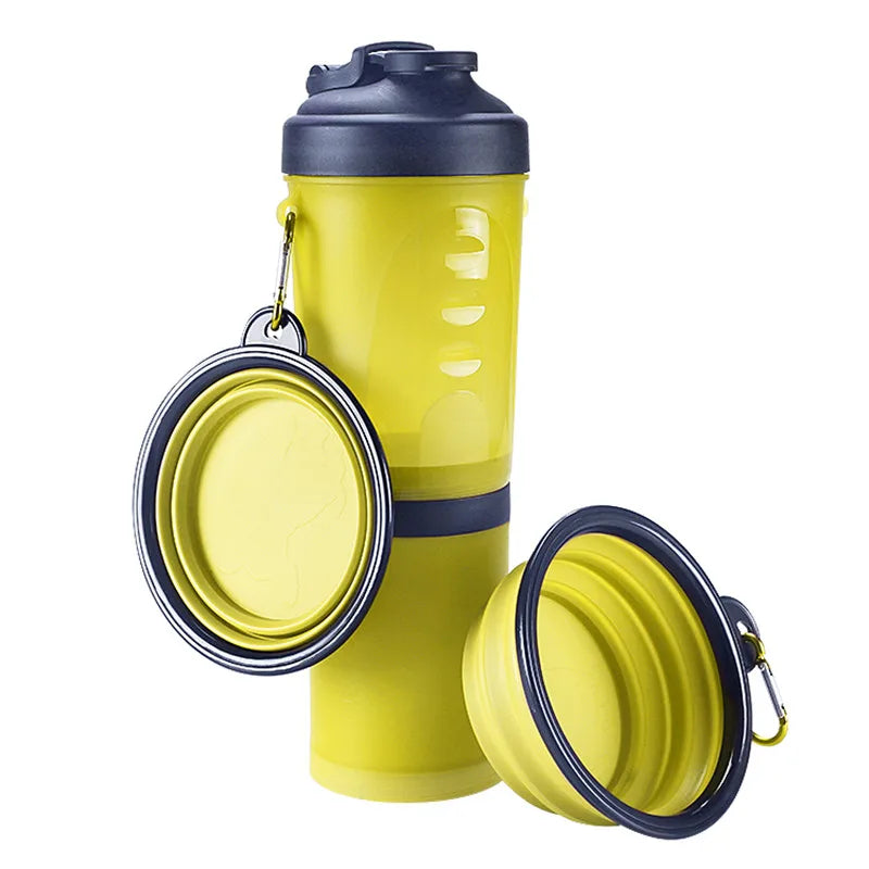 2 in 1Pet Water Bottle Dispenser Travel Portable Dog Cat Drinking Travel Folding Silicone Bowl for Dog Cat Food Water Feeder Cup