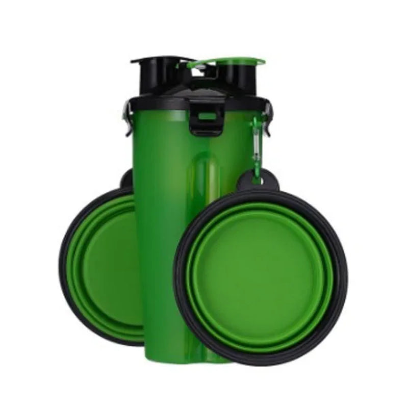 2 in 1 Pet Water Bottle Dispenser Travel Portable Folding Silicone Bowl