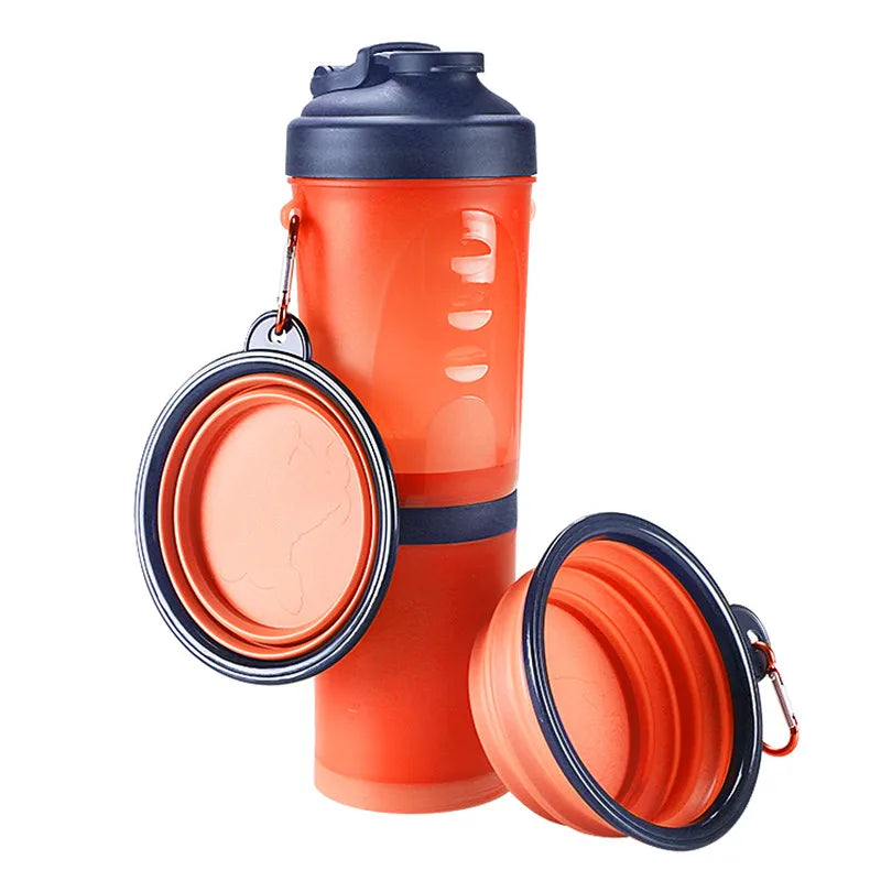 2 in 1Pet Water Bottle Dispenser Travel Portable Dog Cat Drinking Travel Folding Silicone Bowl for Dog Cat Food Water Feeder Cup