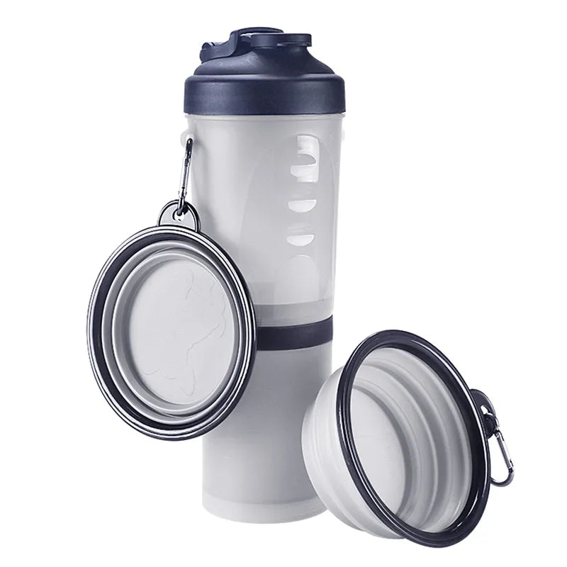 2 in 1Pet Water Bottle Dispenser Travel Portable Dog Cat Drinking Travel Folding Silicone Bowl for Dog Cat Food Water Feeder Cup