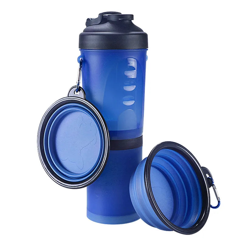 2 in 1Pet Water Bottle Dispenser Travel Portable Dog Cat Drinking Travel Folding Silicone Bowl for Dog Cat Food Water Feeder Cup