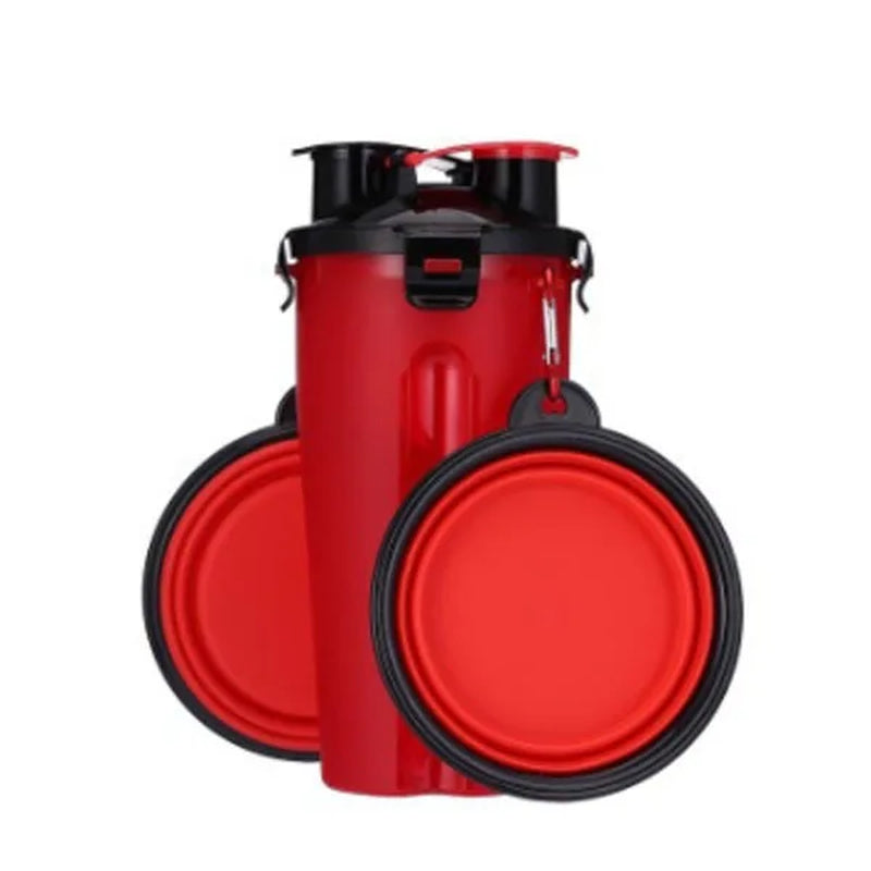 2 in 1 Pet Water Bottle Dispenser Travel Portable Folding Silicone Bowl