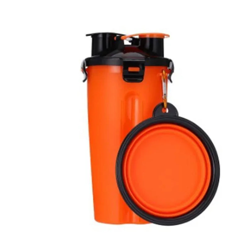 2 in 1 Pet Water Bottle Dispenser Travel Portable Folding Silicone Bowl
