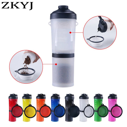 2 in 1Pet Water Bottle Dispenser Travel Portable Dog Cat Drinking Travel Folding Silicone Bowl for Dog Cat Food Water Feeder Cup