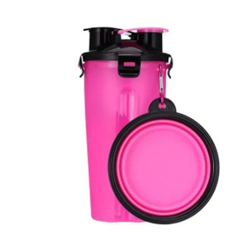 2 in 1 Pet Water Bottle Dispenser Travel Portable Folding Silicone Bowl