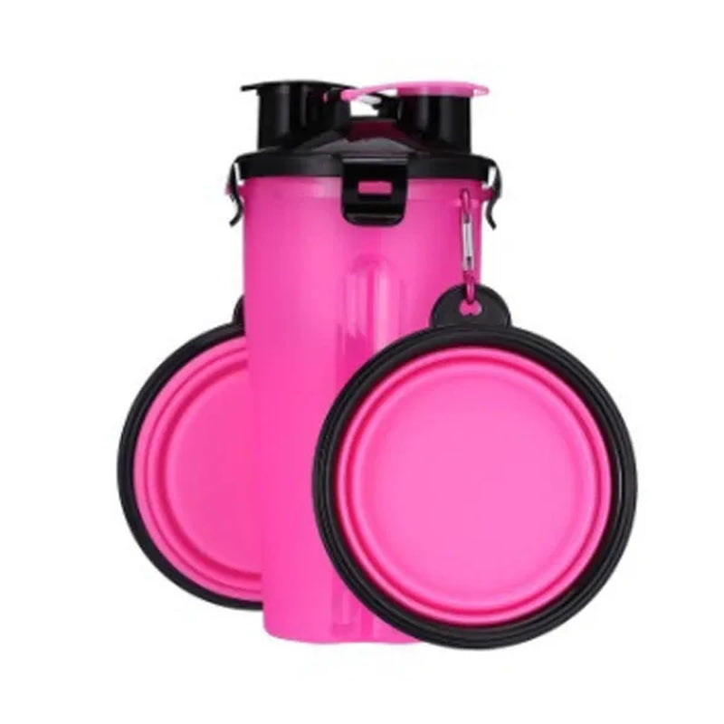 2 in 1 Pet Water Bottle Dispenser Travel Portable Folding Silicone Bowl