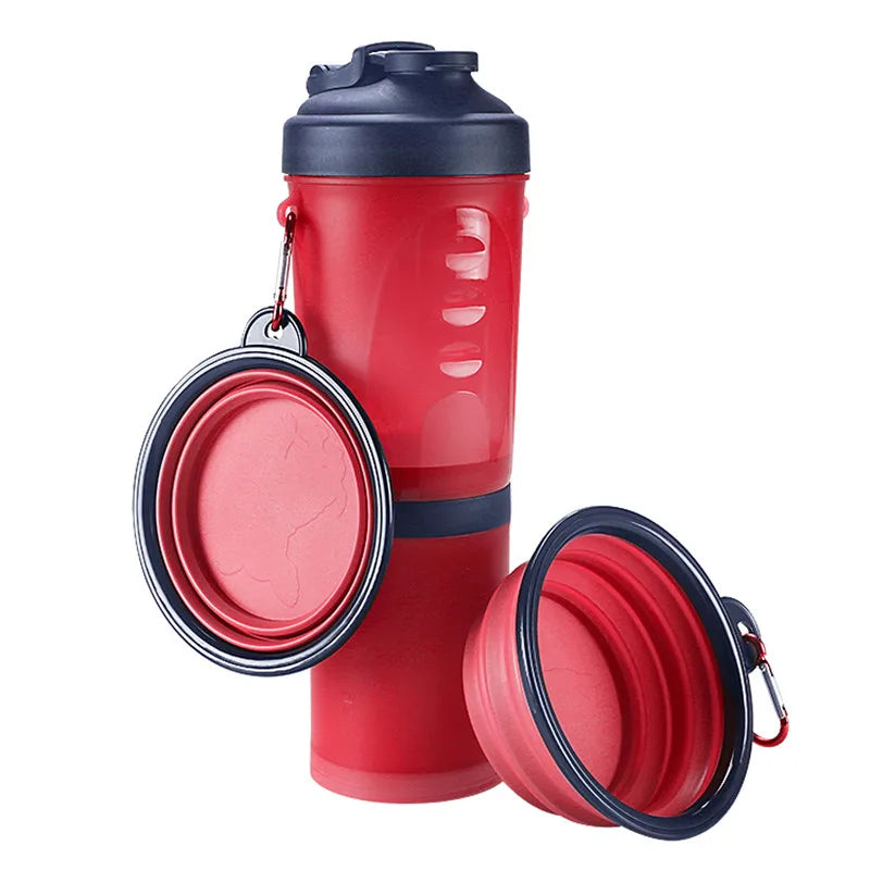 2 in 1Pet Water Bottle Dispenser Travel Portable Dog Cat Drinking Travel Folding Silicone Bowl for Dog Cat Food Water Feeder Cup
