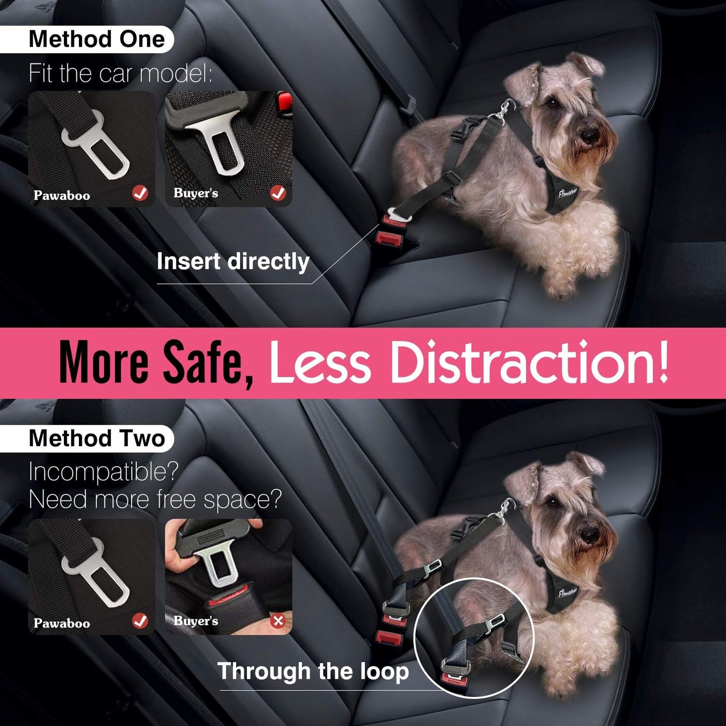 Dog Safety Vest Harness, Pet Car Harness Vehicle Seat Belt with Adjustable Strap and Buckle Clip, Easy Control for Driving Traveling Safety for Small Medium Dogs Cats, Small, Black