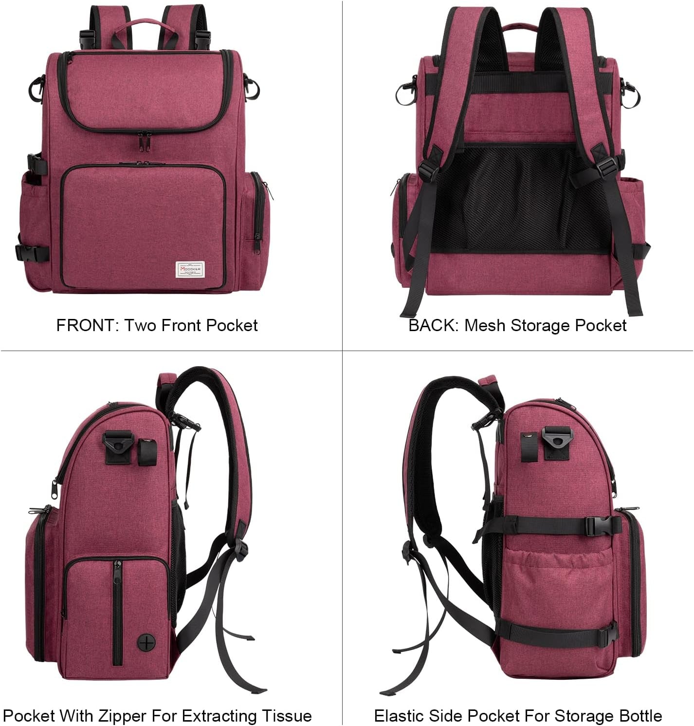 Airline Approved Pet Accessories Organizer Backpack, 2 Dog Food Storage Containers, 2 Collapsible Dog Bowls,1 Pet Mat, Rose Red