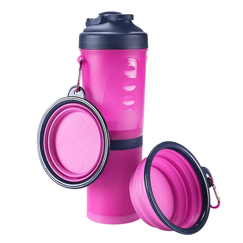 2 in 1Pet Water Bottle Dispenser Travel Portable Dog Cat Drinking Travel Folding Silicone Bowl for Dog Cat Food Water Feeder Cup