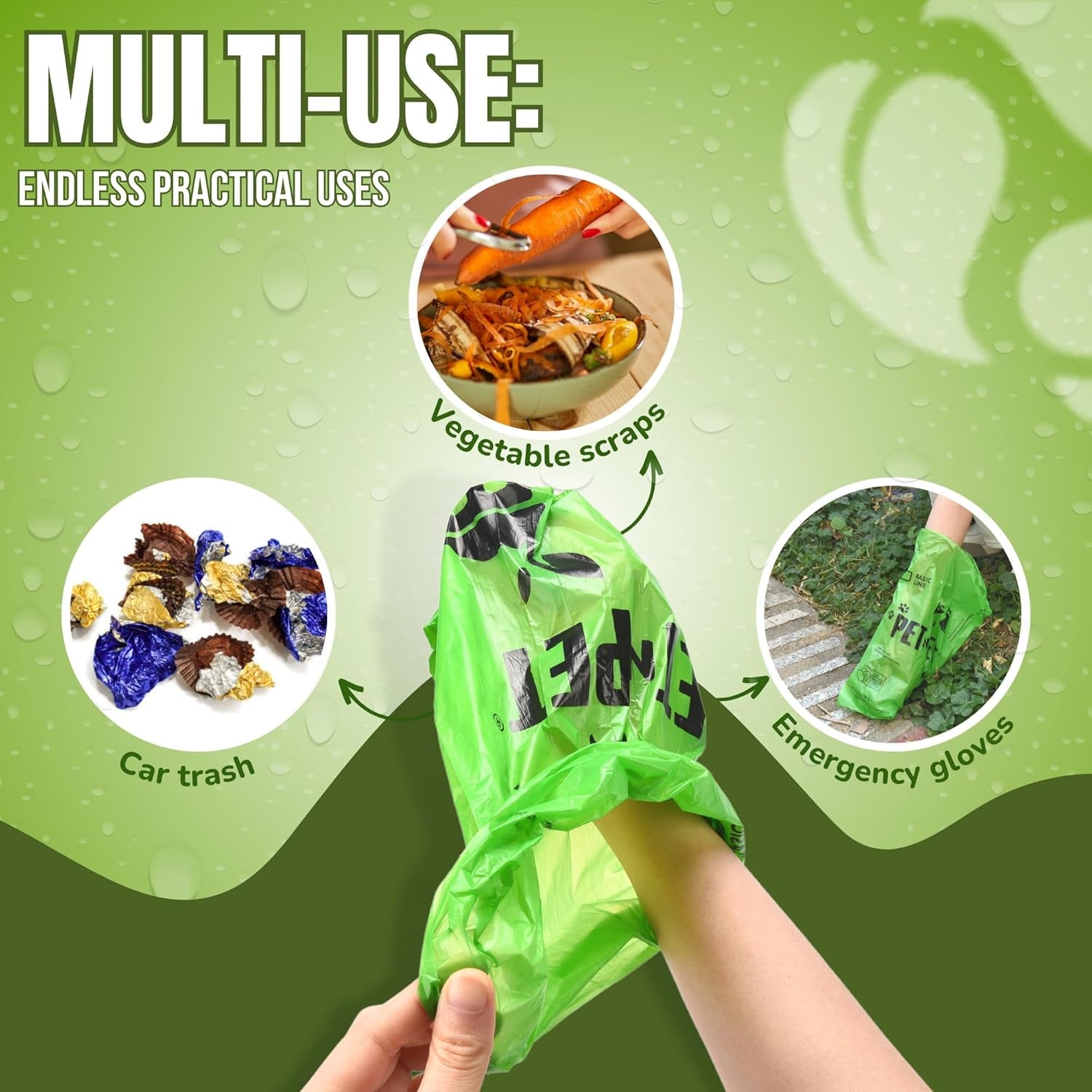 Poop Bags, 41% Plant-Based, USDA Certified (1080 Count, Unscented, Green)