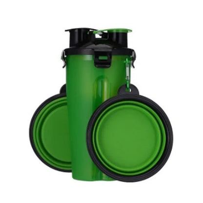 2 in 1 Pet Water Bottle Dispenser Travel Portable Folding Silicone Bowl